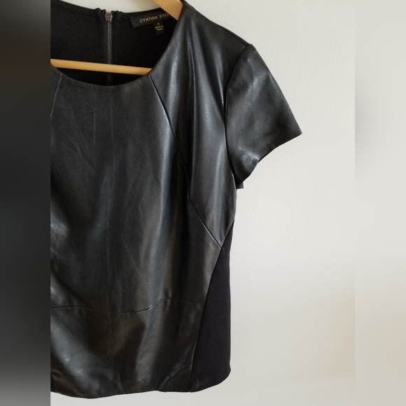 Faux Leather Fitted Tee by Cynthia Steffe - size Small - Picture 6 of 10